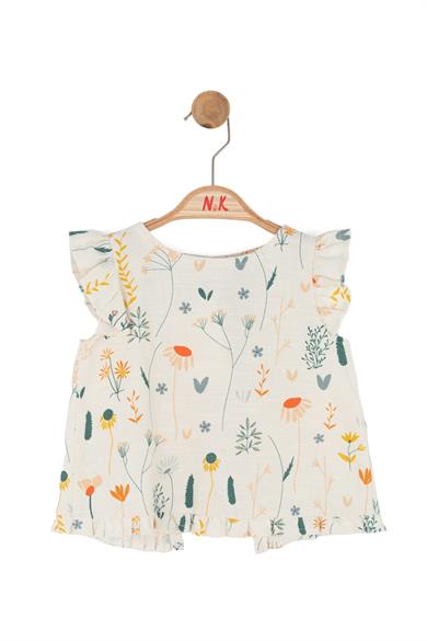 Nk Kids Kız Bebek 1-4 Yaş Çiçek Desenli Keten Bluz Krem