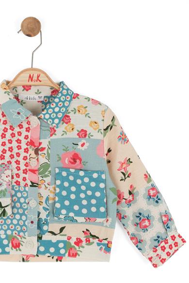 Nk Kids Kız Bebek 1-4 Yaş Çiçek Desenli Keten Ceket Mavi