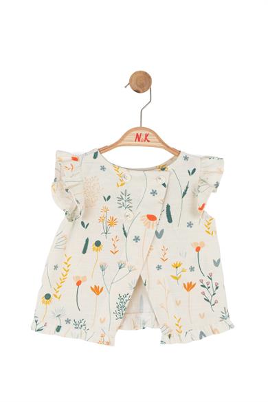 Nk Kids Kız Bebek 1-4 Yaş Çiçek Desenli Keten Bluz Krem