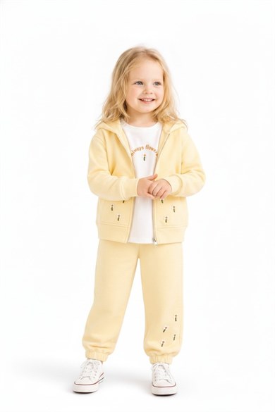 Nk Kids Kız Bebek 1-4 Yaş Çiçek Motifli Eşofman Takımı Sarı
