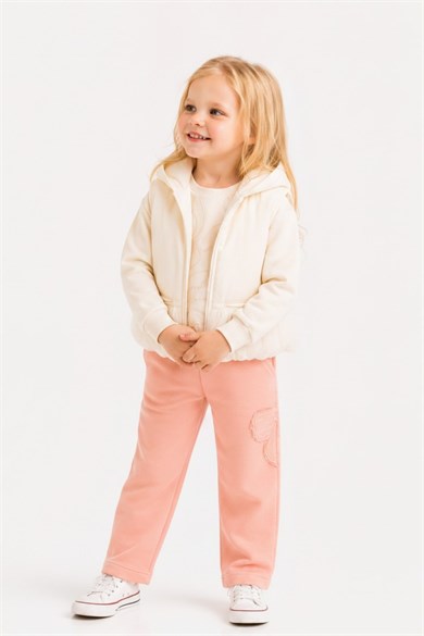 Nk Kids Kız Bebek 1-4 Yaş Çiçek Nakışlı Yumuşak Pantolon Pudra
