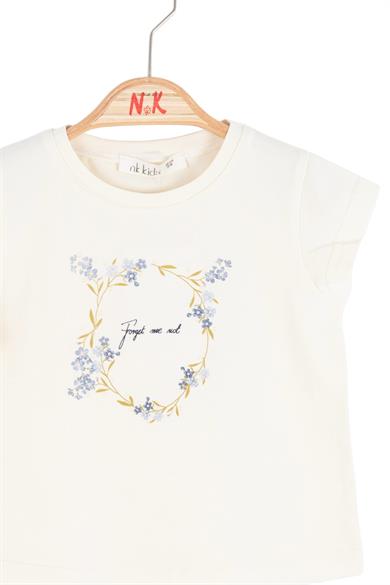Nk Kids Kız Bebek 1-4 Yaş Çiçek Sarmal Desenli Kısa Kol T-Shirt Krem