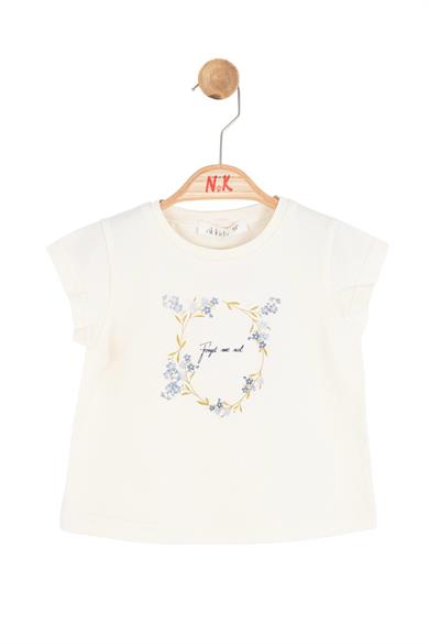 Nk Kids Kız Bebek 1-4 Yaş Çiçek Sarmal Desenli Kısa Kol T-Shirt Krem