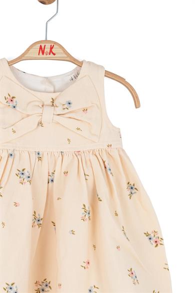 Nk Kids Kız Bebek 1-4 Yaş Fiyonklu Çiçek Desenli Elbise Krem