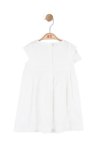 Nk Kids Kız Bebek 1-4 Yaş Fiyonklu Dokuma Kumaş Elbise Ekru