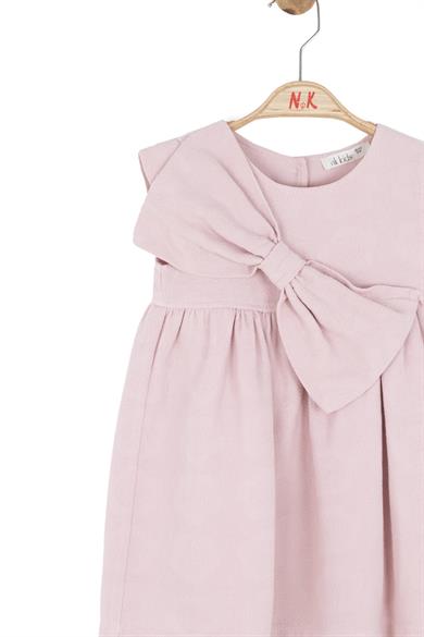 Nk Kids Kız Bebek 1-4 Yaş Fiyonklu Dokuma Kumaş Elbise Pembe