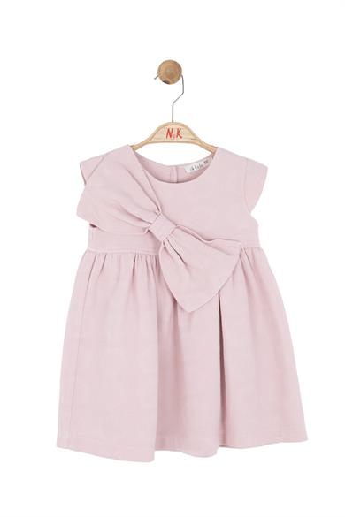 Nk Kids Kız Bebek 1-4 Yaş Fiyonklu Dokuma Kumaş Elbise Pembe