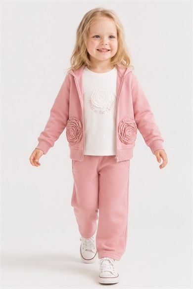 Nk Kids Kız Bebek 1-4 Yaş Gül Detaylı Yumuşak Uzunkol Body Ekru
