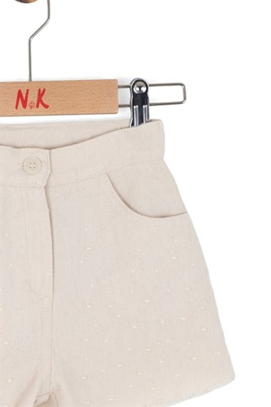 Nk Kids Kız Bebek 1-4 Yaş İnci İşlemeli Keten Şort Krem