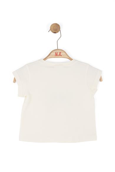 Nk Kids Kız Bebek 1-4 Yaş İncili Fiyonk Baskı Kısa Kol T-shirt Krem