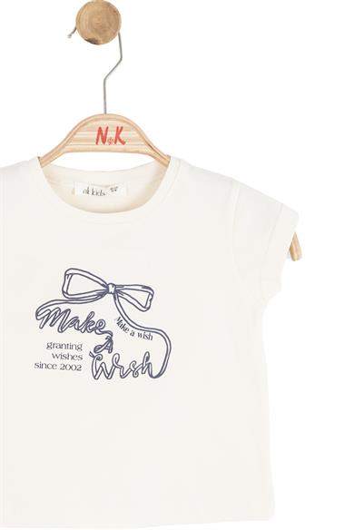 Nk Kids Kız Bebek 1-4 Yaş Kabartma Fiyonk Baskı Kısa Kol T-shirt Krem