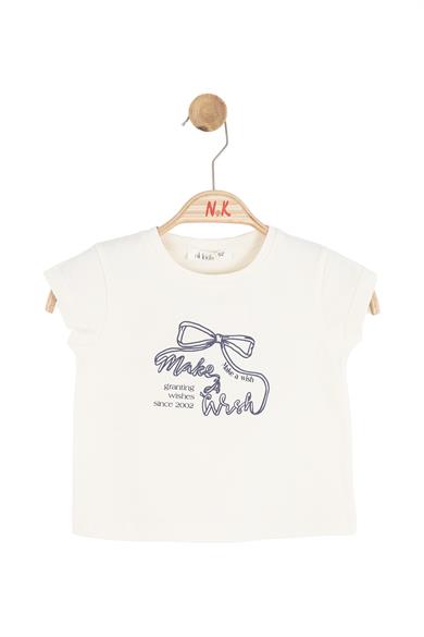 Nk Kids Kız Bebek 1-4 Yaş Kabartma Fiyonk Baskı Kısa Kol T-shirt Krem