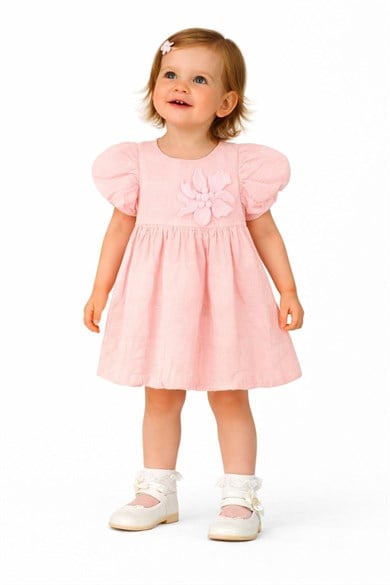 Nk Kids Kız Bebek 1-4 Yaş Karpuz Kol Pamuklu Penye Astarlı Elbise Pembe