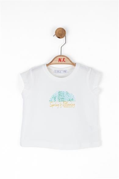 Nk Kids Kız Bebek 1-4 Yaş Pamuklu Kısakol T-shirt 36632 Ekru