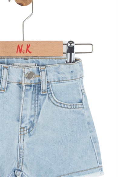 Nk Kids Kız Bebek 1-4 Yaş Püsküllü Paça Denim Şort Kot Mavi
