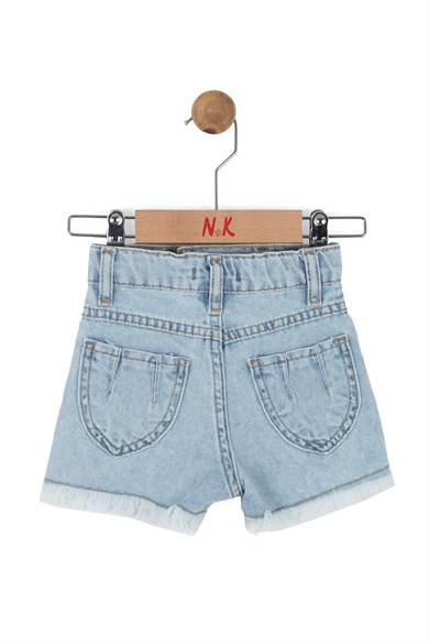 Nk Kids Kız Bebek 1-4 Yaş Püsküllü Paça Denim Şort Kot Mavi