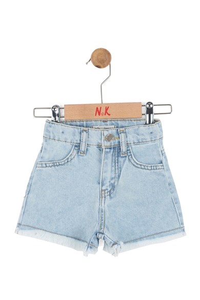 Nk Kids Kız Bebek 1-4 Yaş Püsküllü Paça Denim Şort Kot Mavi
