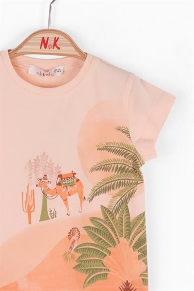 Nk Kids Kız Bebek Çöl Desenli Pamuklu Kısakol T-shirt 38615 Somon