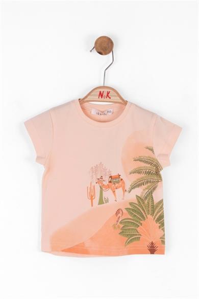 Nk Kids Kız Bebek Çöl Desenli Pamuklu Kısakol T-shirt 38615 Somon