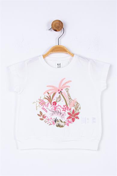 NK Kids Kız Bebek Zürafa Desenli Kısa Kollu Bluz 34615 Ekru