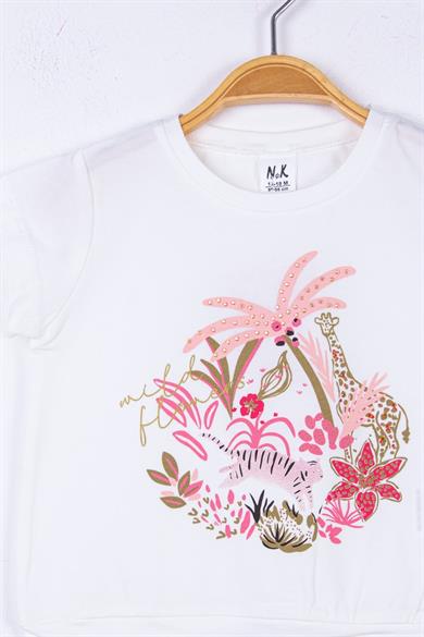 NK Kids Kız Bebek Zürafa Desenli Kısa Kollu Bluz 34615 Ekru