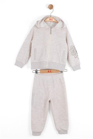 Nk Kids Kız Çocuk 1-4 Yaş Çiçek Baskılı Fermuarlı Eşofman Takımı Krem