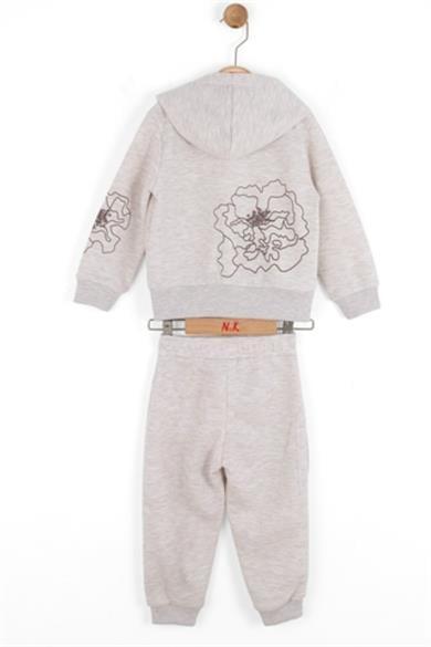 Nk Kids Kız Çocuk 1-4 Yaş Çiçek Baskılı Fermuarlı Eşofman Takımı Krem