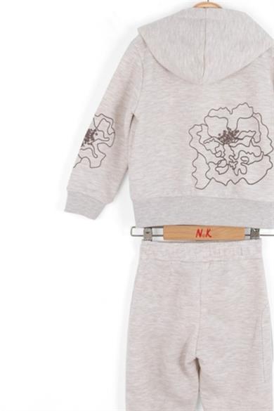 Nk Kids Kız Çocuk 1-4 Yaş Çiçek Baskılı Fermuarlı Eşofman Takımı Krem