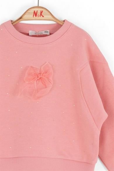 Nk Kids Kız Çocuk 1-4 Yaş Fiyonk Detaylı Taşlı Sweatshirt Pembe