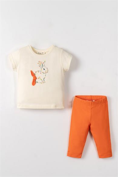Nk Kids Kız Çocuk 1-4 Yaş Tavşan Baskılı Kısa Kol T-shirt Krem