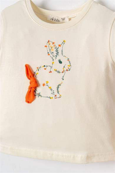 Nk Kids Kız Çocuk 1-4 Yaş Tavşan Baskılı Kısa Kol T-shirt Krem