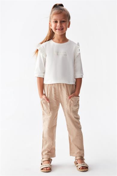 Nk Kids Kız Çocuk %100 Pamuk Duble Paça Pantolon 56501 Bej