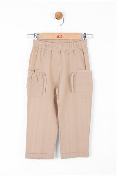 Nk Kids Kız Çocuk %100 Pamuk Duble Paça Pantolon 56501 Bej