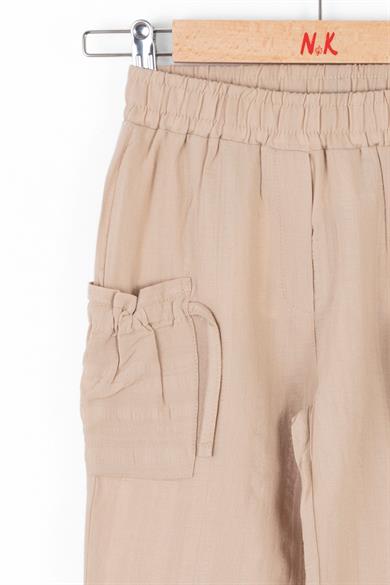 Nk Kids Kız Çocuk %100 Pamuk Duble Paça Pantolon 56501 Bej