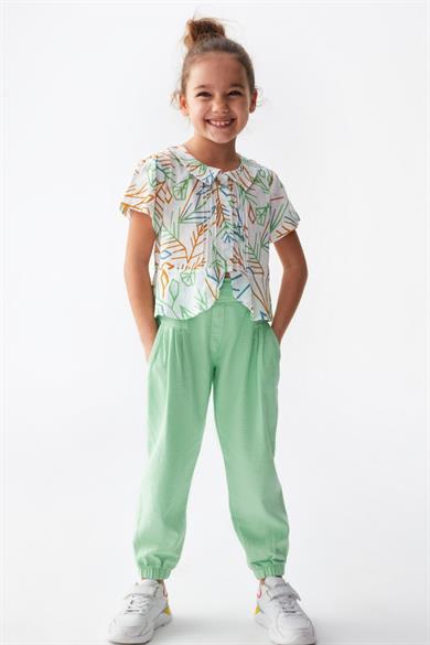 Nk Kids Kız Çocuk %100 Pamuk Kemerli Pantolon 56510 Yeşil