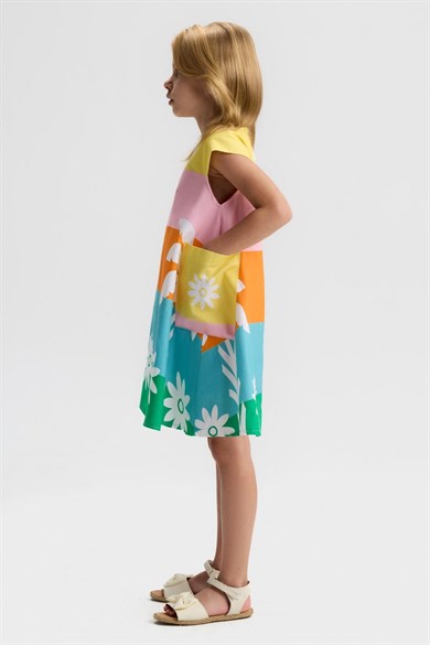 Nk Kids Kız Çocuk 4-8 Yaş Cep Detaylı Renkli Poplin Elbise Renkli