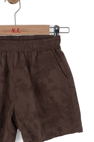 Nk Kids Kız Çocuk 4-8 Yaş Cep Detaylı  Fistolu Keten Şort Kahverengi
