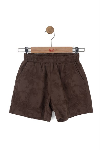 Nk Kids Kız Çocuk 4-8 Yaş Cep Detaylı  Fistolu Keten Şort Kahverengi