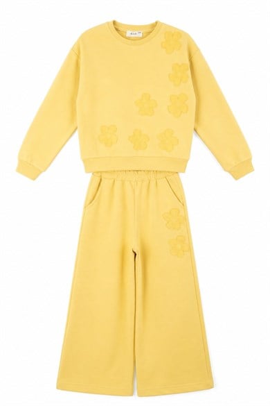 Nk Kids Kız Çocuk 4-8 Yaş Çiçek Desenli İkili Eşofman Takımı Sarı