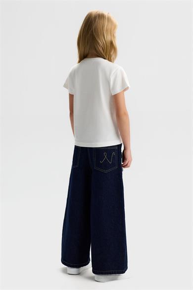 Nk Kids Kız Çocuk 4-8 Yaş Çiçek Desenli Boncuk İşlemeli T-Shirt Beyaz