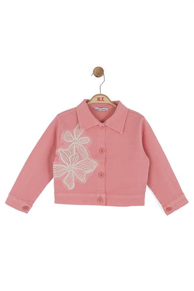 Nk Kids Kız Çocuk 4-8 Yaş Çiçek İşlemeli Renkli Denim Ceket Pembe
