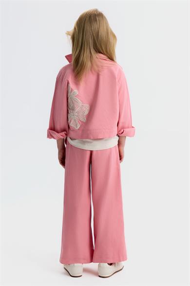 Nk Kids Kız Çocuk 4-8 Yaş Çiçek İşlemeli Renkli Denim Ceket Pembe