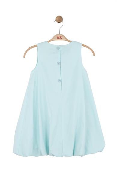 Nk Kids Kız Çocuk 4-8 Yaş Çiçek İşlemeli Crep Kumaş Balon Elbise Mavi