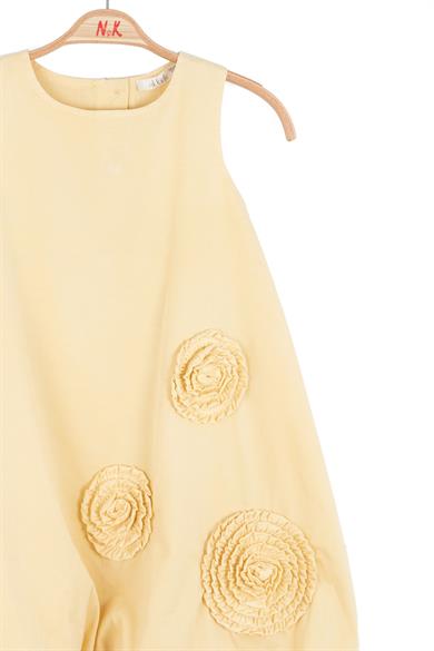 Nk Kids Kız Çocuk 4-8 Yaş Çiçek İşlemeli Crep Kumaş Balon Elbise Sarı