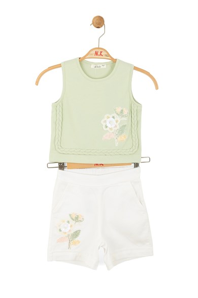Nk Kids Kız Çocuk 4-8 Yaş Çiçek İşlemeli Şortlu Takım Mint