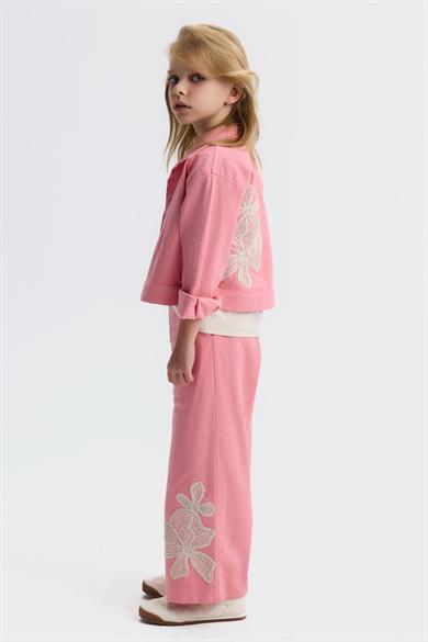 Nk Kids Kız Çocuk 4-8 Yaş Çiçek İşlemeli Renkli Denim Ceket Pembe