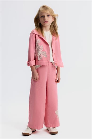 Nk Kids Kız Çocuk 4-8 Yaş Çicek İşlemeli Renkli Denim Pantolon Pembe