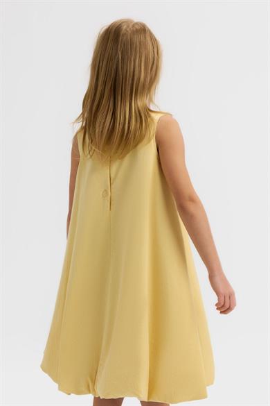 Nk Kids Kız Çocuk 4-8 Yaş Çiçek İşlemeli Crep Kumaş Balon Elbise Sarı