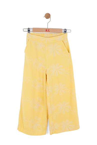 Nk Kids Kız Çocuk 4-8 Yaş Çiçek Nakışlı Bol Paça Pantolon Sarı