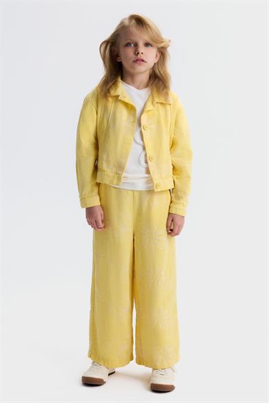 Nk Kids Kız Çocuk 4-8 Yaş Çiçek Nakışlı Bol Paça Pantolon Sarı